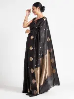 Black Banarasi Silk Saree with Woven Gold Zari Buttis