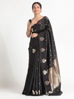 Black Banarasi Silk Saree with Woven Gold Zari Buttis - Image 2