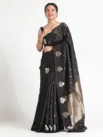 Black Banarasi Silk Saree with Woven Gold Zari Buttis - Image 2