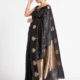 Black Banarasi Silk Saree with Woven Gold Zari Buttis