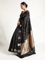 Black Banarasi Silk Saree with Woven Gold Zari Buttis - Image 4