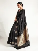 Black Banarasi Silk Saree with Woven Gold Zari Buttis - Image 4