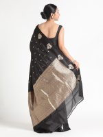 Black Banarasi Silk Saree with Woven Gold Zari Buttis - Image 5