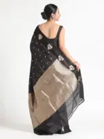 Black Banarasi Silk Saree with Woven Gold Zari Buttis - Image 5