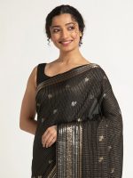 Black Banarasi Silk Saree. - Image 2
