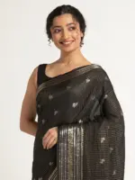 Black Banarasi Georgette Silk Saree. - Image 2