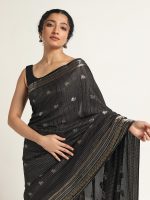 Black Banarasi Silk Saree. - Image 3