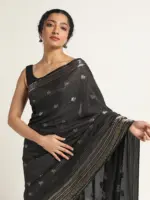 Black Banarasi Georgette Silk Saree. - Image 3