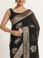 Black Banarasi Georgette Saree - Image 2