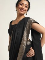 Black Banarasi Chinnon Silk Saree - Image 3