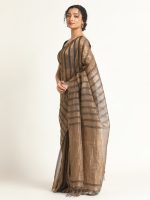 Black Tissue Silk Saree with Woven Stripes - Image 3