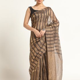 Black Tissue Silk Saree with Woven Stripes