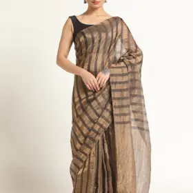 Black Tissue Silk Saree with Woven Stripes