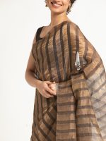 Black Tissue Silk Saree with Woven Stripes - Image 4