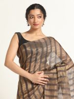 Black Tissue Silk Saree with Woven Stripes - Image 2