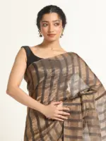 Black Tissue Silk Saree with Woven Stripes - Image 2