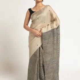 Ivory Printed Silk Saree