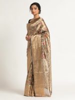 Metallic Black Banarasi Handloom Tissue Silk Saree with Jamdani Weaves - Image 4