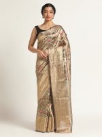 Metallic Black Banarasi Handloom Tissue Silk Saree with Jamdani Weaves