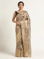 Metallic Black Banarasi Handloom Tissue Silk Saree with Jamdani Weaves