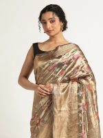 Metallic Black Banarasi Handloom Tissue Silk Saree with Jamdani Weaves - Image 2