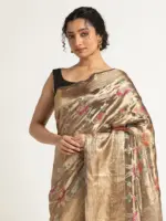 Metallic Black Banarasi Handloom Tissue Silk Saree with Jamdani Weaves - Image 2