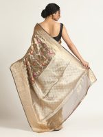 Metallic Black Banarasi Handloom Tissue Silk Saree with Jamdani Weaves - Image 5