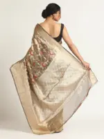 Metallic Black Banarasi Handloom Tissue Silk Saree with Jamdani Weaves - Image 5