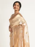 Ivory Banarasi Handloom Tissue Silk Saree with Kadhwa Zari Motifs. - Image 3