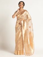 Ivory Banarasi Handloom Tissue Silk Saree with Kadhwa Zari Motifs.