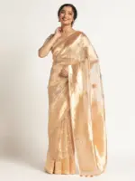 Ivory Banarasi Handloom Tissue Silk Saree with Kadhwa Zari Motifs.