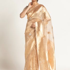 Ivory Banarasi Handloom Tissue Silk Saree with Kadhwa Zari Motifs.