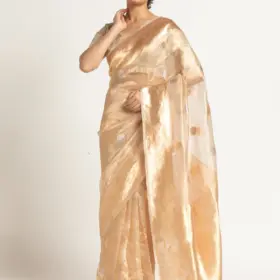 Ivory Banarasi Handloom Tissue Silk Saree with Kadhwa Zari Motifs.