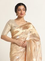 Ivory Banarasi Handloom Tissue Silk Saree with Kadhwa Zari Motifs. - Image 2