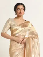 Ivory Banarasi Handloom Tissue Silk Saree with Kadhwa Zari Motifs. - Image 2