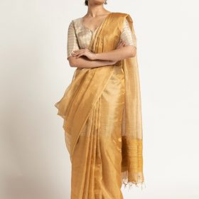 Mustard Handloom Tissue Silk Saree.