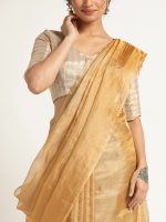 Mustard Handloom Tissue Silk Saree. - Image 2