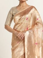 Ivory Banarasi Handloom Tissue Silk Saree with Jamdani Weaves. - Image 3