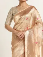 Ivory Banarasi Handloom Tissue Silk Saree with Jamdani Weaves. - Image 3