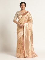 Ivory Banarasi Handloom Tissue Silk Saree with Jamdani Weaves.