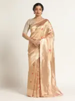Ivory Banarasi Handloom Tissue Silk Saree with Jamdani Weaves.