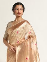 Ivory Banarasi Handloom Tissue Silk Saree with Jamdani Weaves. - Image 2