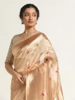 Ivory Banarasi Handloom Tissue Silk Saree with Jamdani Weaves. - Image 2