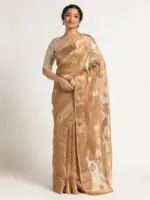 Beige Banarasi Handloom Tissue Silk Saree. - Image 3