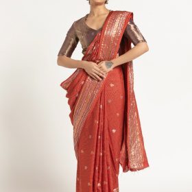 Red Banarasi Georgette Silk Saree.