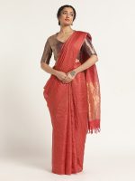 Red Handloom Tussar Silk Saree. - Image 3