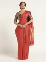Red Handloom Tussar Silk Saree. - Image 3