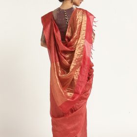 Red Handloom Tussar Silk Saree.