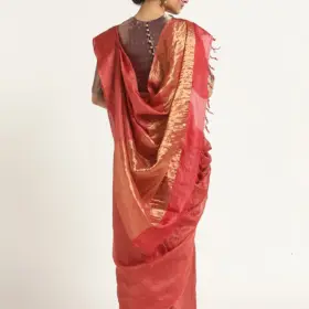 Red Handloom Tussar Silk Saree.