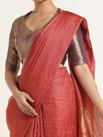 Red Handloom Tussar Silk Saree. - Image 4